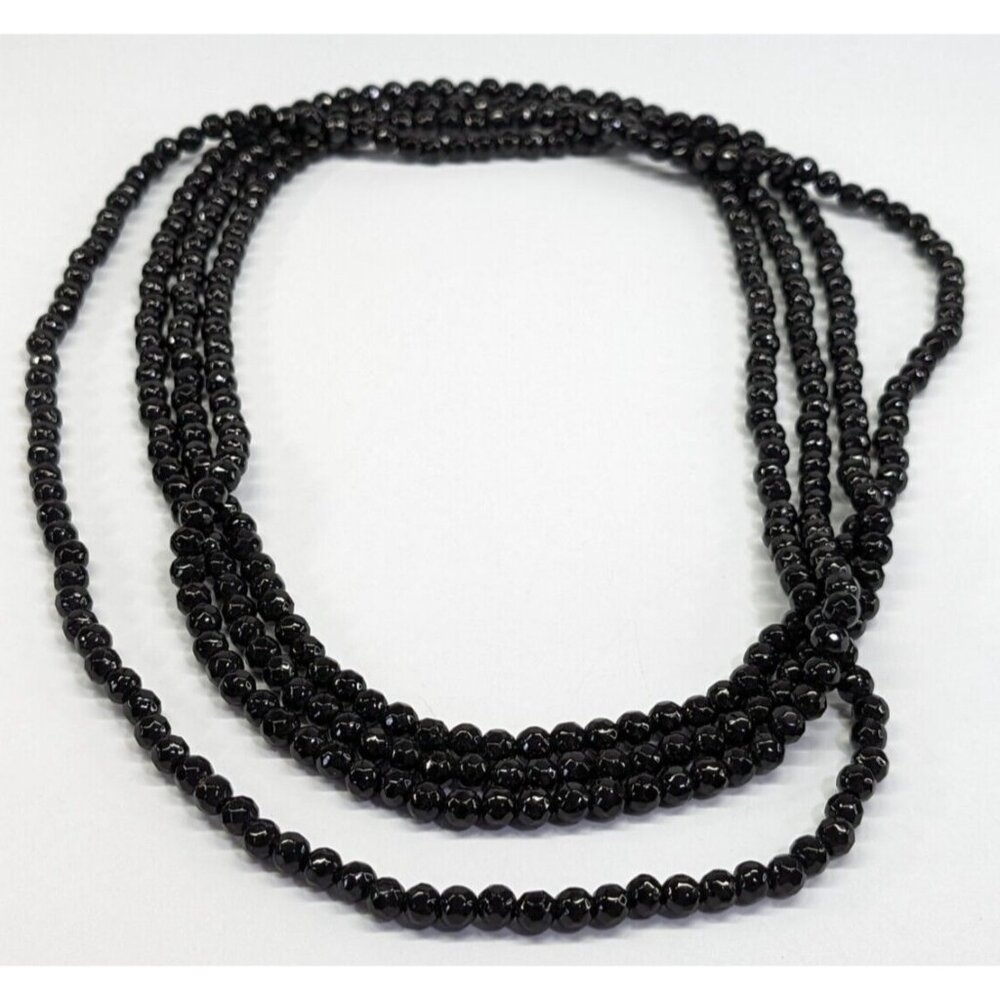 VTG 108" Flapper Length French Jet Black Glass Beaded Statement Necklace WOW!!